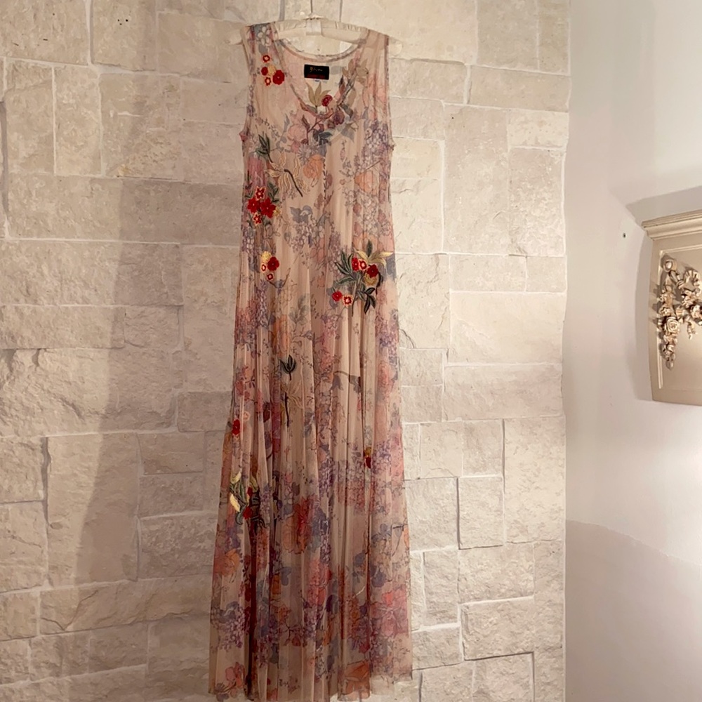 Johnny Was (Biya) Mesh Dress w/ Floral Embroidery